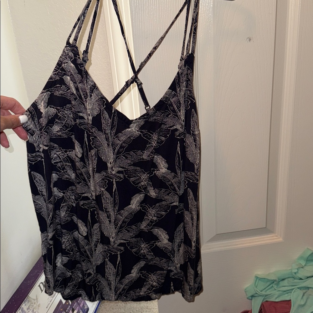RVCA Black and Gray Leaf Print Strappy Tank